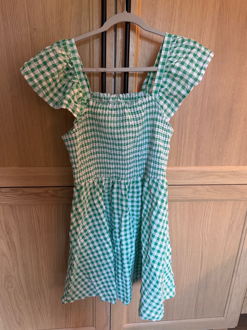Old Navy Green Gingham Smocked Puff Sleeve Mini Dress Medium